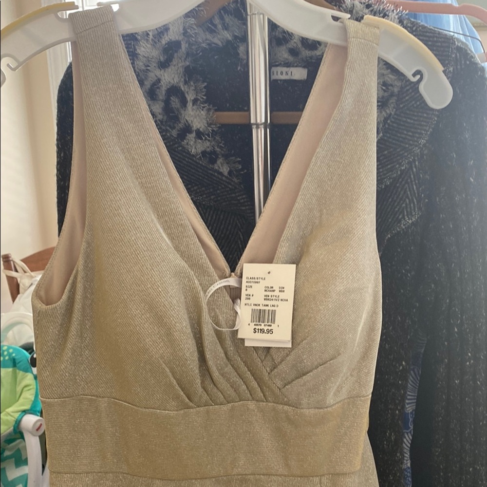 Oleg Cassini Gold Sleeveless V-Neck Dress - Picture 3 of 6